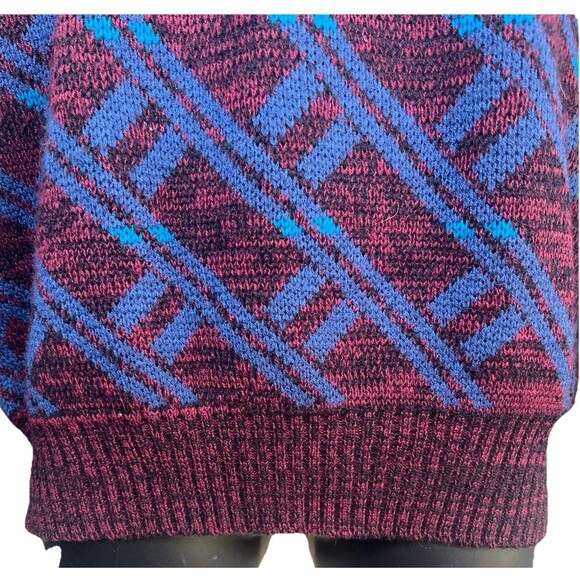 Trend Basics Vintage 90s Maroon Blue Plaid Diamond Pattern Knit Sweater Jumper - Picture 5 of 16